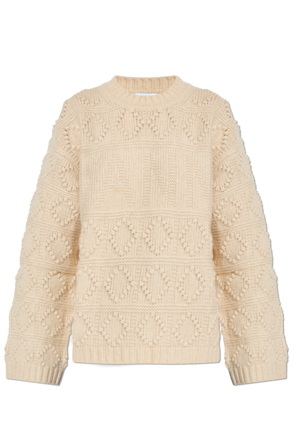 Beige Sweater with Embroidered Pattern Ganni Vitkac Canada